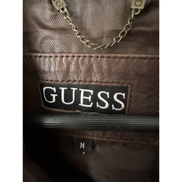 Vintage Guess 90’s Y2K Genuine Womens Brown Leather Blazer Jacket Size M *READ* - Picture 3 of 6